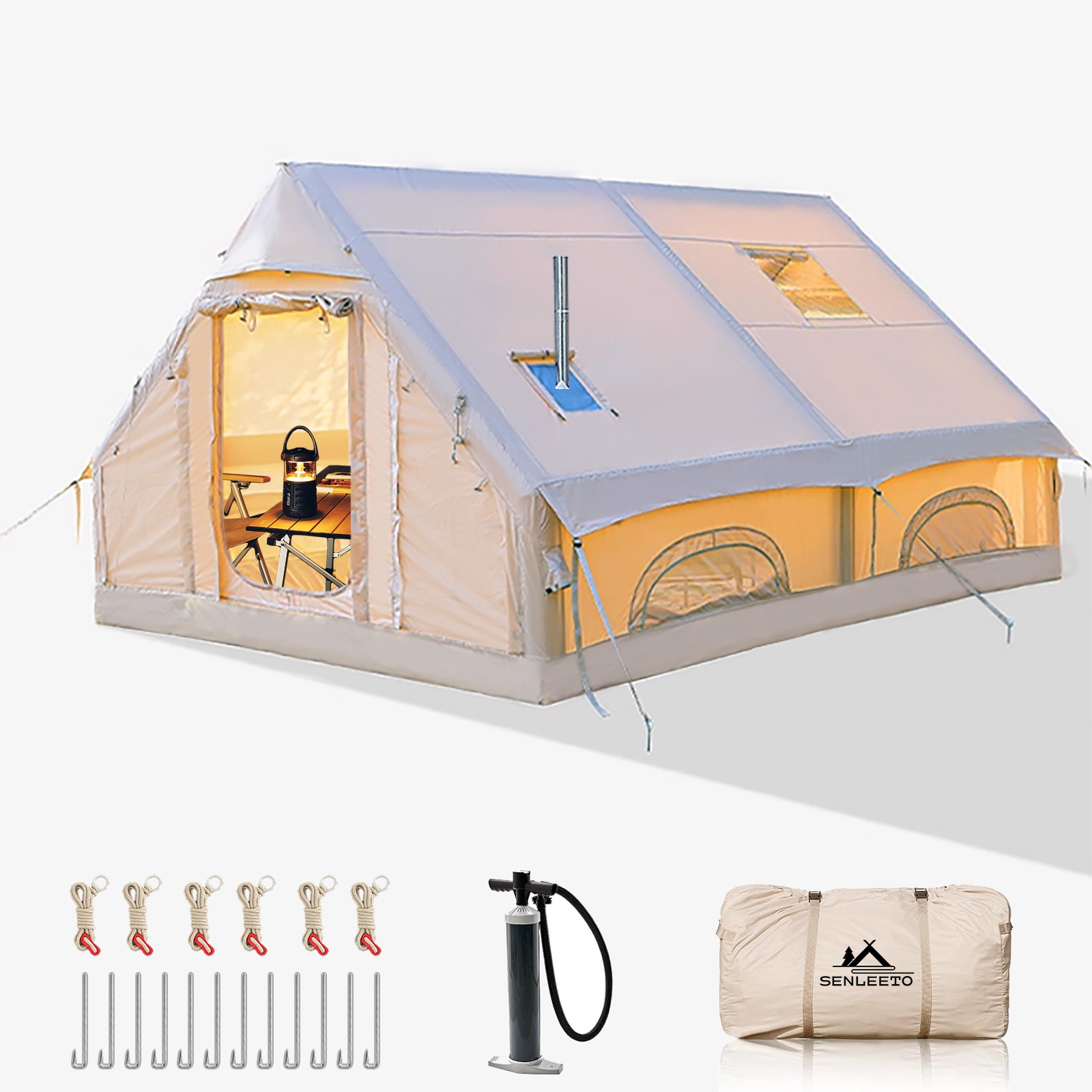 Tente De Camping Gonflable 8-10 Personnes – 129 Pi² – 2 Chambres + Séjour – NEUF