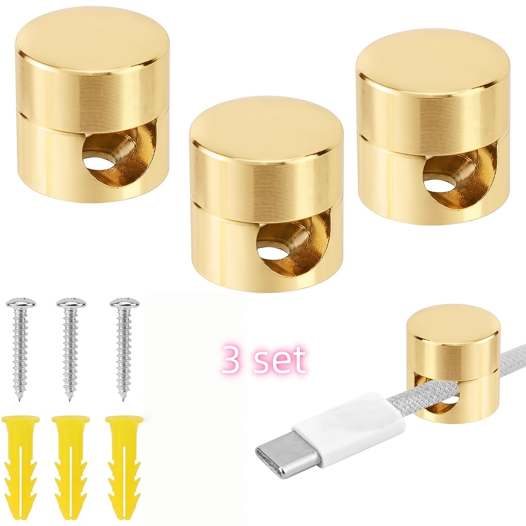 TEMU 3pcs Set Golden Desktop Wire Holder, Wire Organizer, Mobile Phone Charger Wire Fixing Clip, Wire Management Clip, Aluminum Wire Organizer,