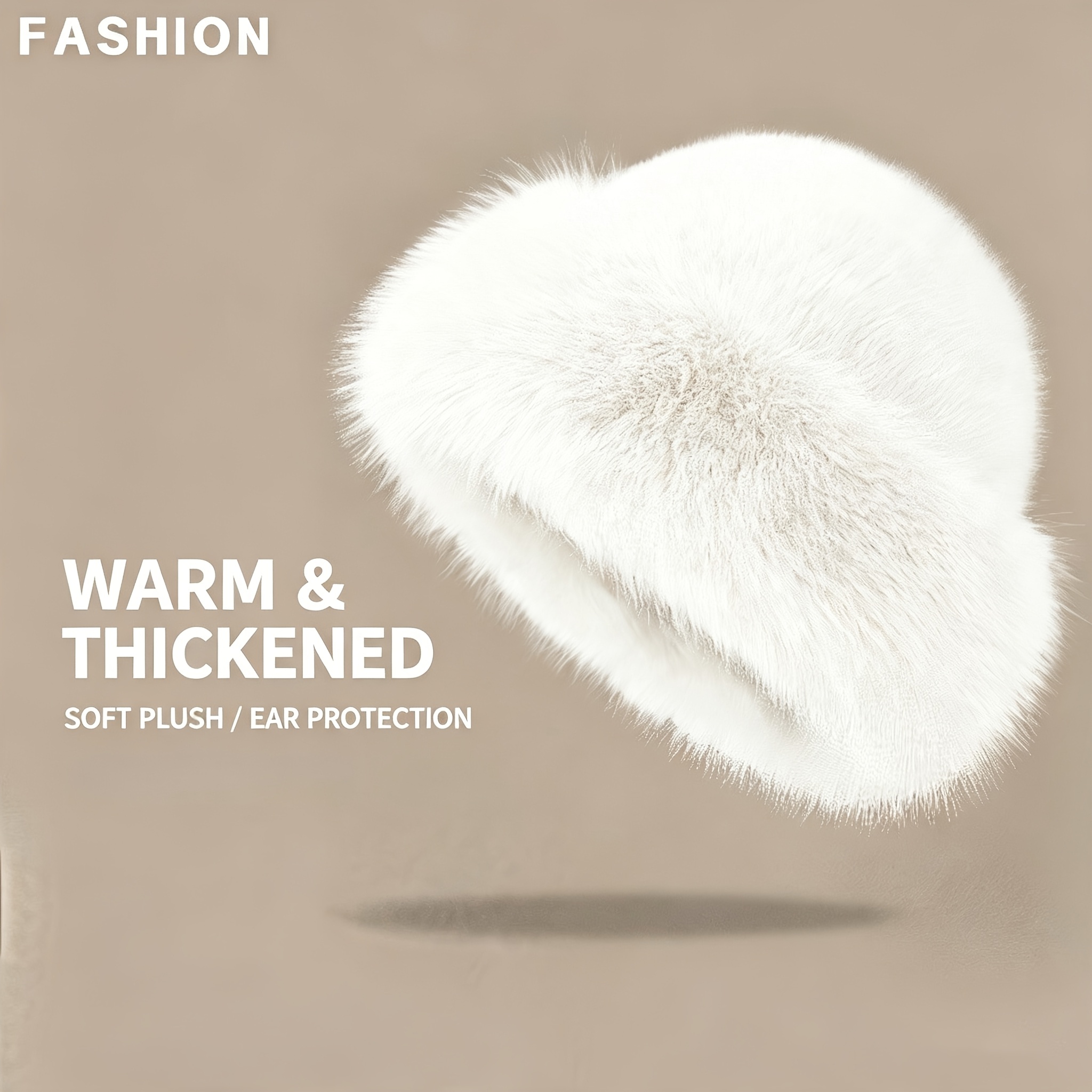 TEMU Women's Faux Fur Mongolian Hat, Soft Fluffy Windproof Winter Fisherman Hat, Thick Warm Fuzzy Plush Bucket Hat, Cold Weather Outdoor Thermal Hat