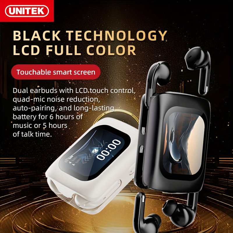 

Unitek Lcd Touch Screen Wireless Earbuds, Anc Noise Cancellation & Enc Hd Call, Ultra , Long , Ideal For Sports, Gaming, And Use.