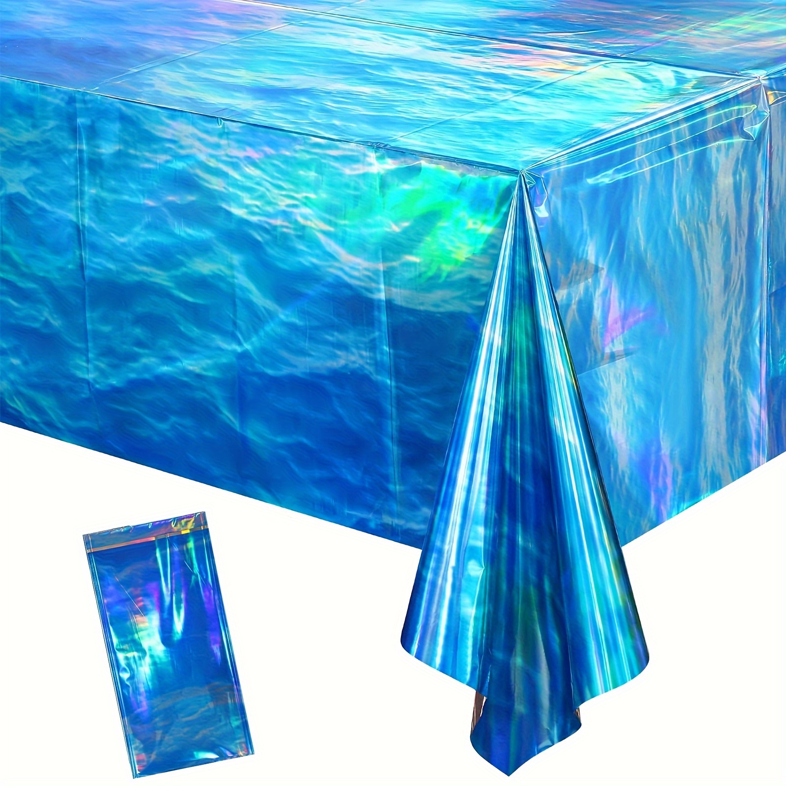 

Ocean Blue Iridescent Wave Tablecloth - 54x108 Inch, Disposable Plastic Rectangle Cover For Under The Sea, Beach, Surf, Pool Parties & Birthdays Oversized Beach Blanket Water Waves Table Cloth