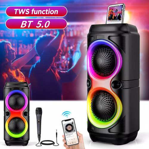 3000w portable with dual 6 5 subwoofers vibrant rgb lights built in mic wireless 5 0 tws pairing fm radio rechargeable battery for karaoke dance parties outdoor celebrations portable wireless speaker karaoke entertainment sleek sturdy