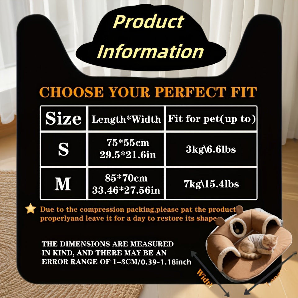Cute Bear-Shaped Cat Bed Tunnel, Detachable & Washable