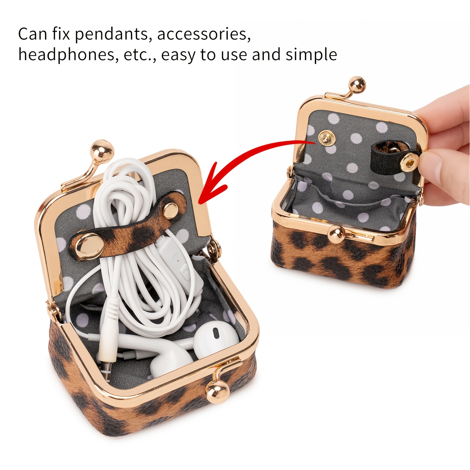 Women's Leopard Print Mini Vintage Style Portable Jewelry Box, Coin Purse with Clasp, Mini Travel Ring Box, Travel Jewelry Case, Women's Cosmetic Organizer, Suitable for Storing Earrings, Rings, Necklaces, and Bracelets.