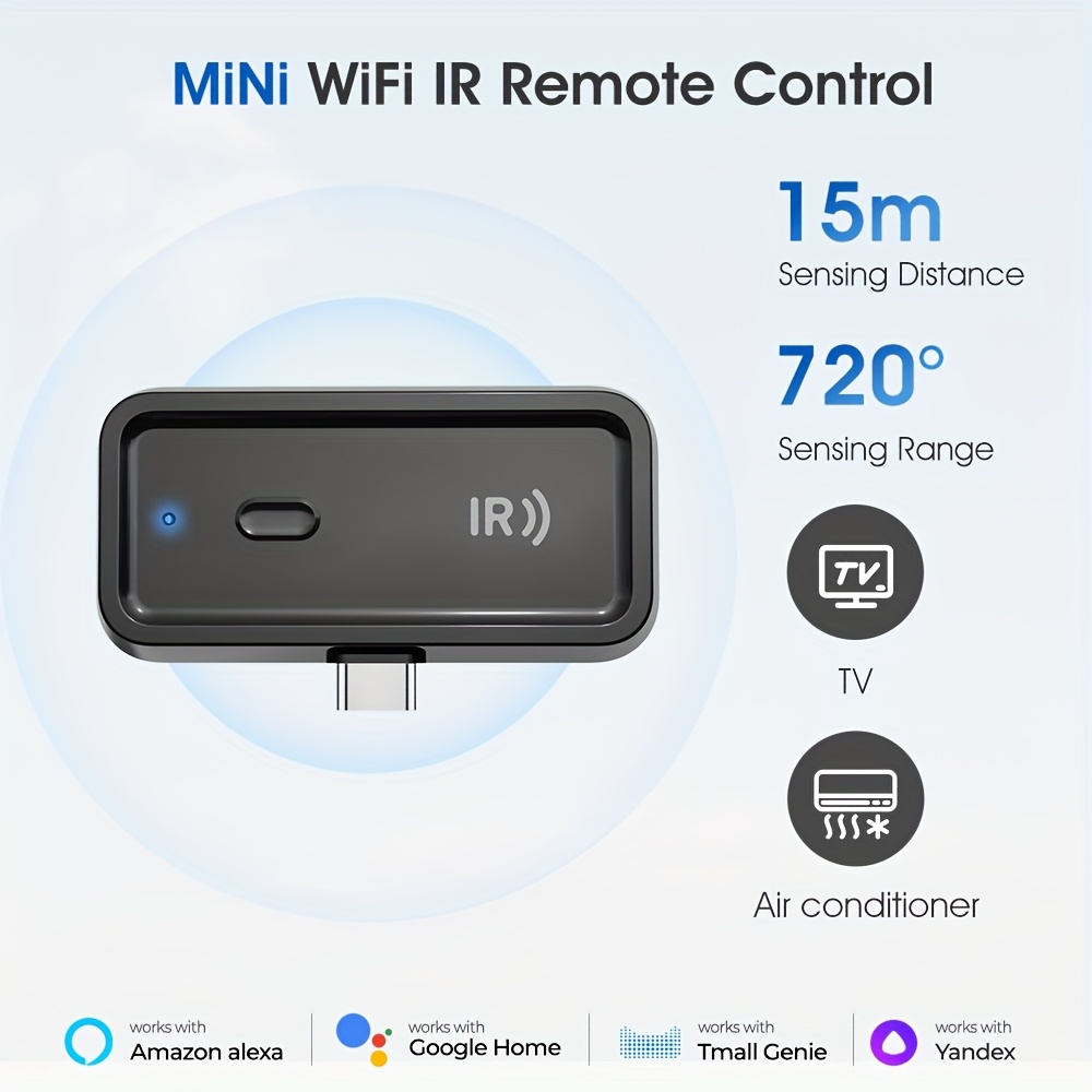item picture mini wifi universal infrared remote control controlled by the   smart   can   household appliances   conditioners fans and tvs it allows for   creation and features a powerful infrared     compatible w