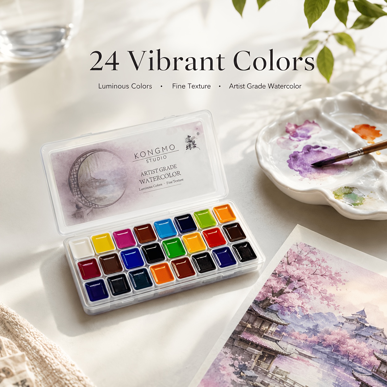 TEMU For Professional Art Use, 24-color Portable Solid Watercolor Palette Set, Suitable For Beginners, Students, And Art Enthusiasts, And Easy To