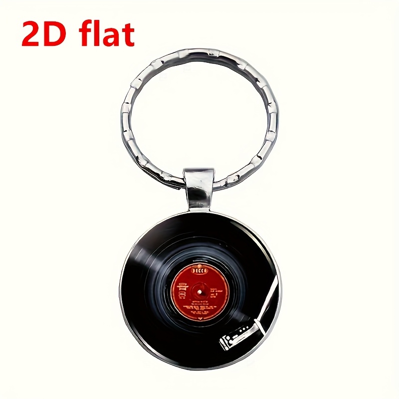 2d Flat - A Stylish Keychain Featuring A 2d Flat Design Of A Black Vinyl Record, Perfect As A Creative Gift For Weddings, Birthdays, Graduations, Christmas Holidays, And Parties