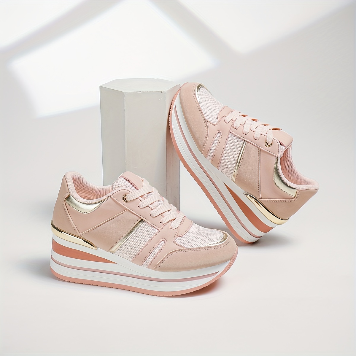 womens white platform wedge sneakers chunky heel lightweight