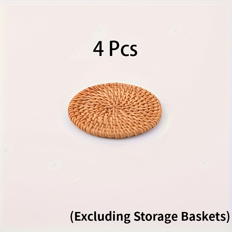 Image of 4pcs Bamboo Rattan Coaster Set - Heat-resistant, Round Mats For Tea Cups And Bowls