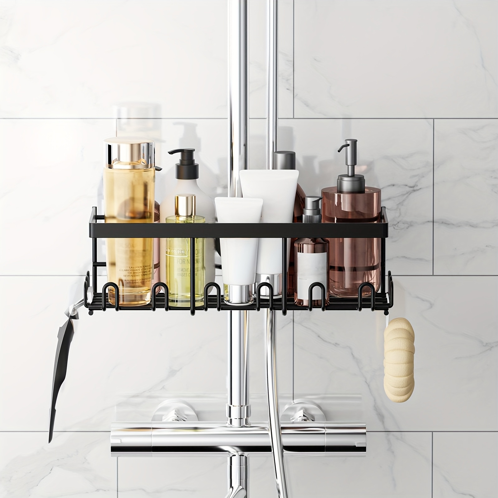 Shower Shelf Without Drilling - Pieces Shower Rail Shelf Stainless Steel For 18 Mm-25mm Shower Rail, Shampoo Holder For Shower, Bathroom Organizer Shower Shelf (black)