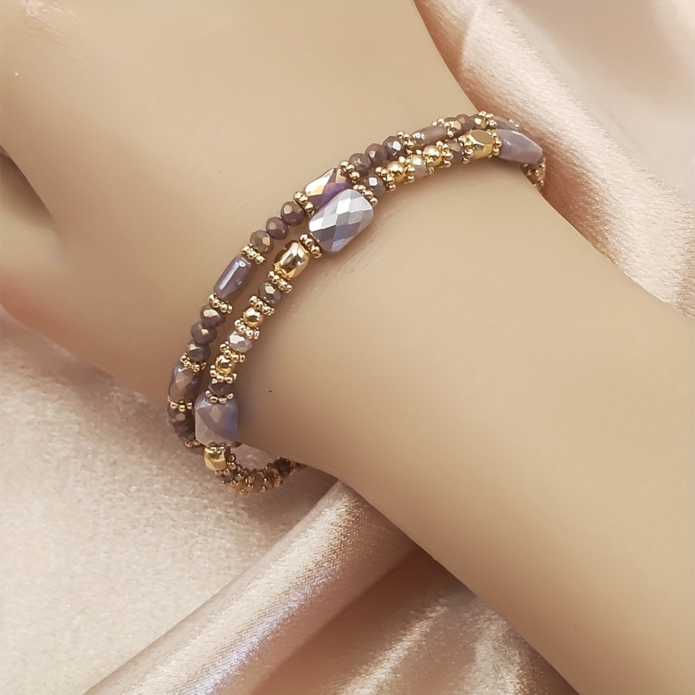 Bohemian Glass Bead Bracelets with Golden Tone Spacers