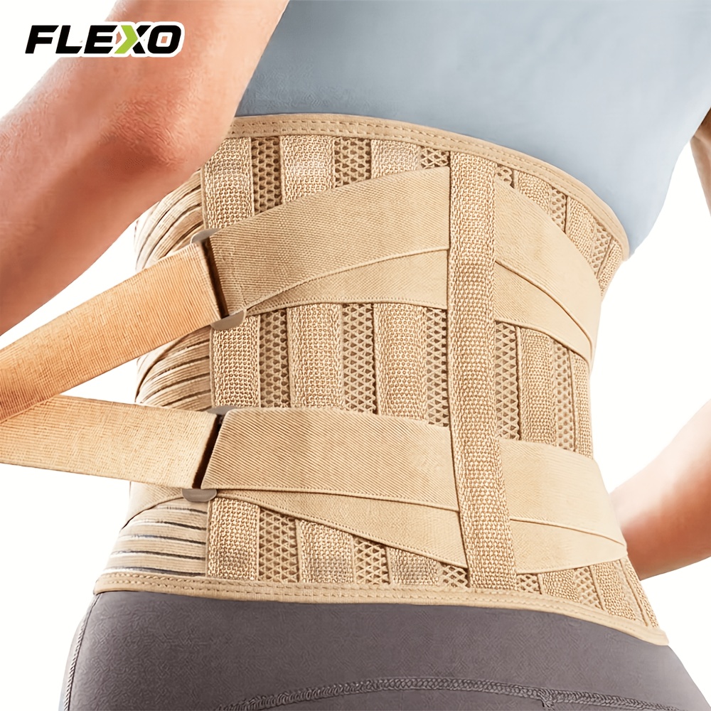TEMU Ceinture de soutien lombaire réglable FLEXO avec bandes de soutien en plastique, attelle lombaire respirante et confortable, bande de taille