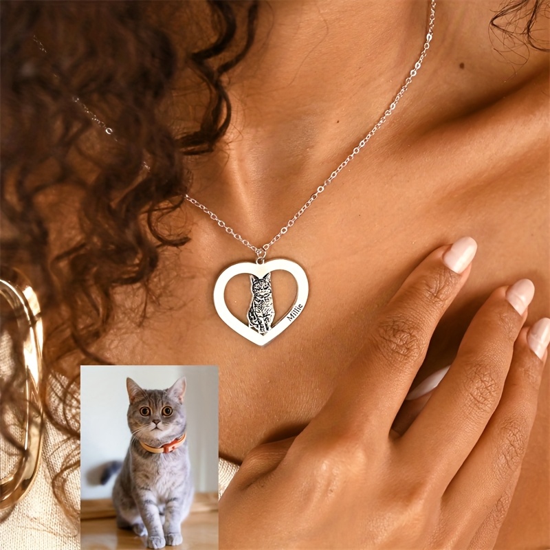 Custom Dog Engraved Necklace, Custom Pet Portrait Necklace, Dog Memorial Necklace, Cat Necklace, Dog Photo Gift, Pet…: retailer-supplied image