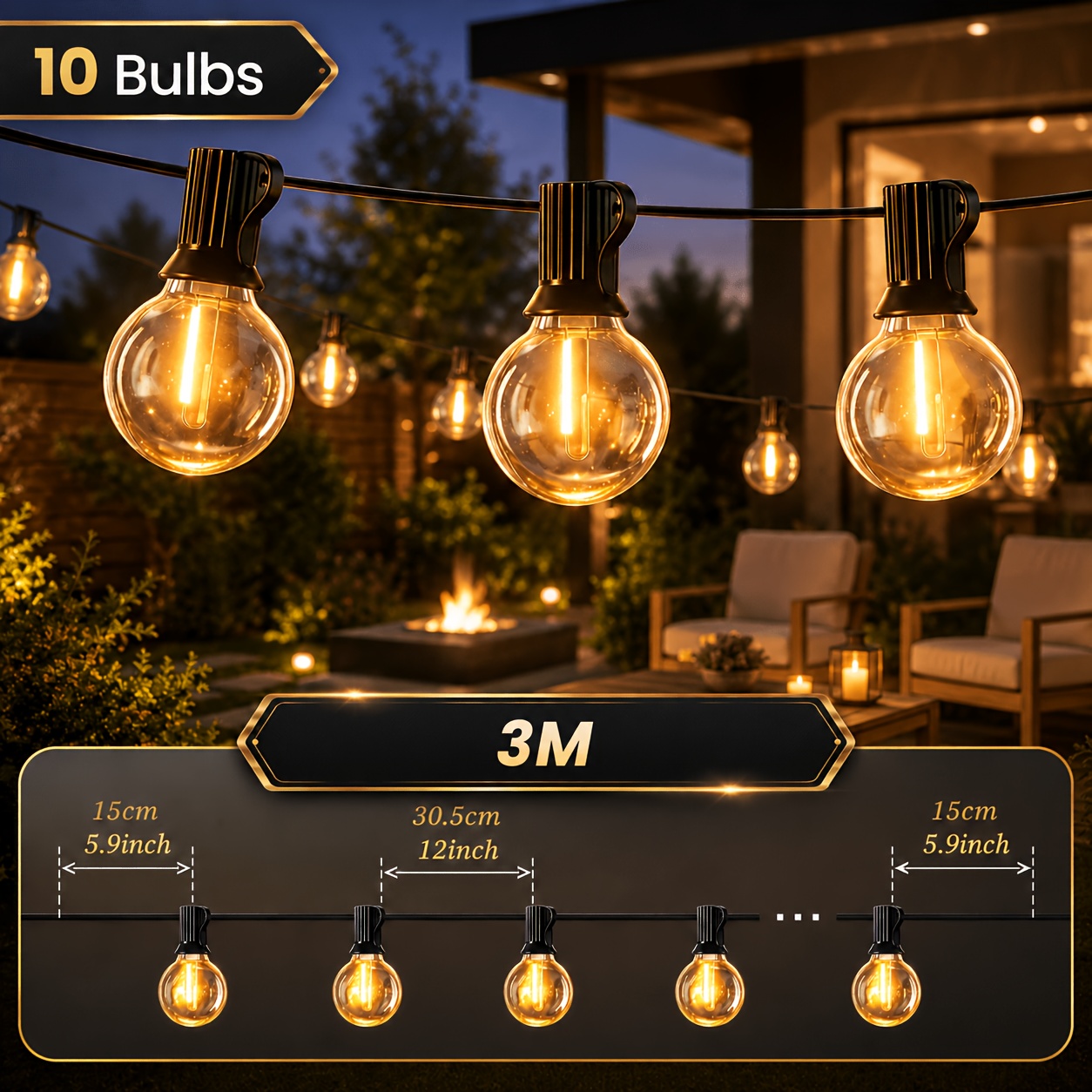 3 Meters G40 Ambient String Lights Plug, Ip44 And Drop-proof, Decorative Fairy Lights For Christmas Party Wedding Home Background Wall Decor