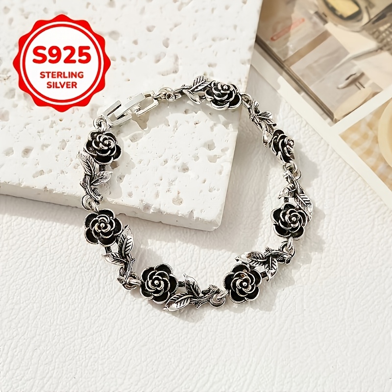 Women's S925 Silver Rose Floral Design Bracelet