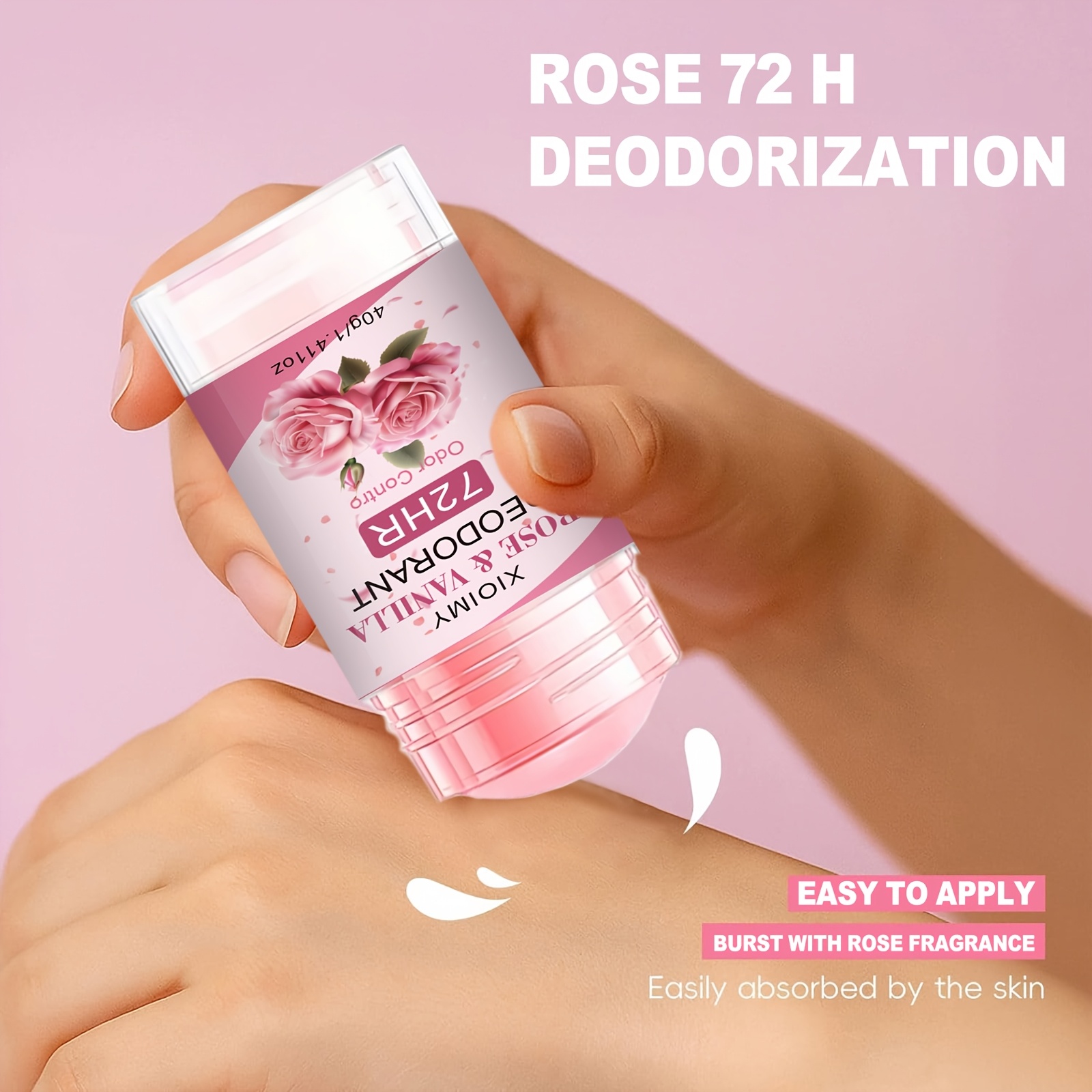 [Parfum de lungă durată de 72 de ore] Balsam deodorant cu trandafir 1.411oz, elimină mirosul corporal timp de 72 de ore, cu un parfum proaspăt de trandafir. Potrivit pentru axile, corp, zone intime, miros corporal persistent și mirosuri neplăcute
