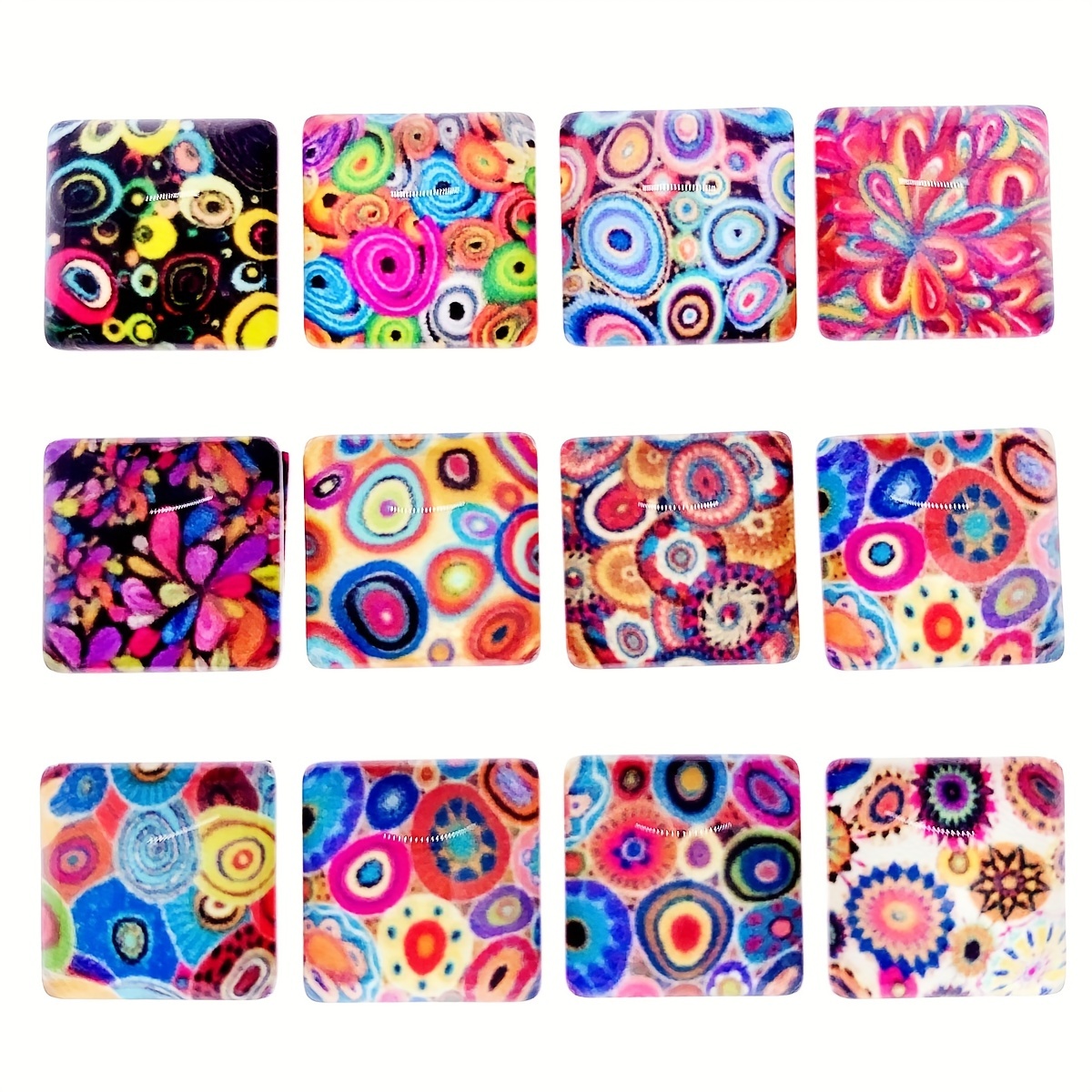 

30pcs Mixed Designs Square Glass Cabochon Beads, 0.47x0.47inch/1.2x1.2cm, Colorful Mosaic Tiles For Diy Crafts, Jewelry Making Accessories