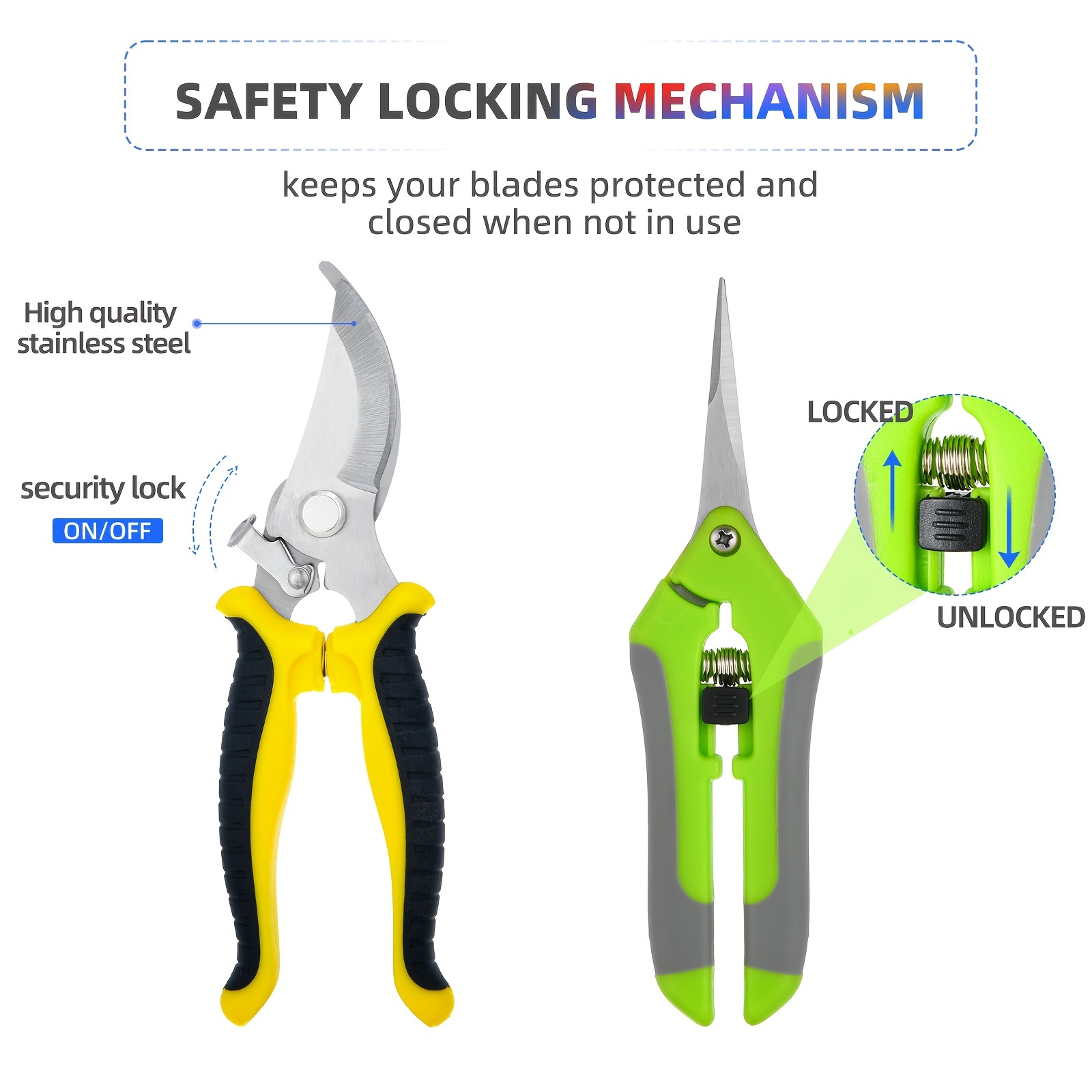 3pcs Modern Stainless Steel Pruning Shears Set, Ergonomic Non-Slip Handles, Garden Clippers For Efficient Trimming And Labor-Saving Gardening Tools_voghion.com