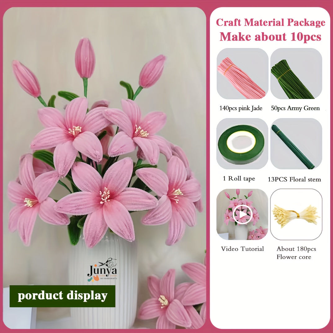 

384pcs For Lily Twist Stick Bouquet Set With 190 Pipe Cleaners, About 180pcs , 13 Floral Sticks, - Upgraded Diy Craft Kit For Day, Graduation, And Holiday Gifts