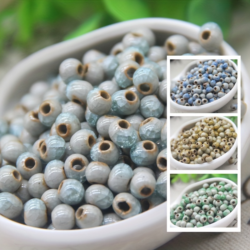 

25 Pcs Ceramic Retro Ceramic Beads With Ice Crack, 6mm Beads, Blue Yellow Green Beads, For Diy Bracelet Jewelry Material