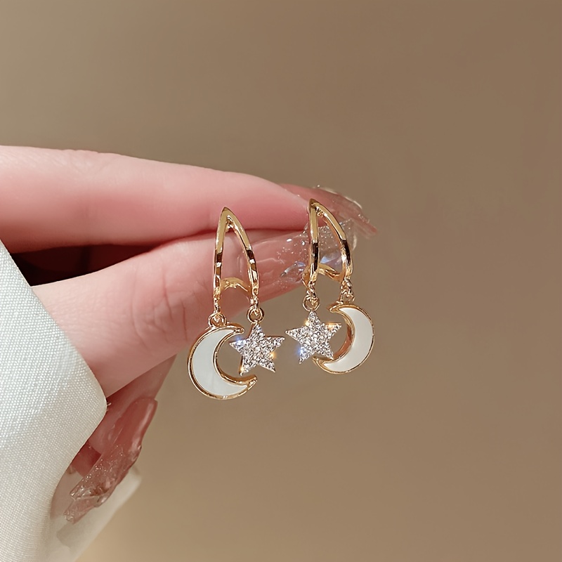 TEMU Elegant Exquisite Sparkling Moon Star Earrings, Women's Party Vacation Daily Wear Gift Jewelry (, No Card)