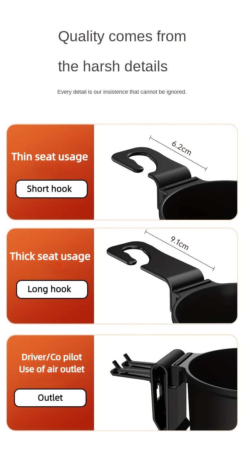 car seat backrest car cup holder hook multifunctional phone holder water bottle and cup holder car air outlet storage Product details 4