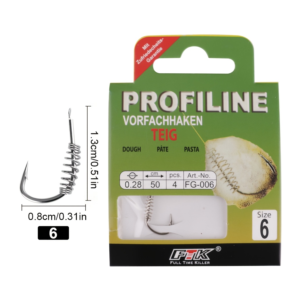 TEMU Ftk 4pcs Set Of Fluorocarbon Line Silvery Iseani Spring Hook Band Barbed Fish Hook Anti- Hook For Carp Fishing Feeder Hook