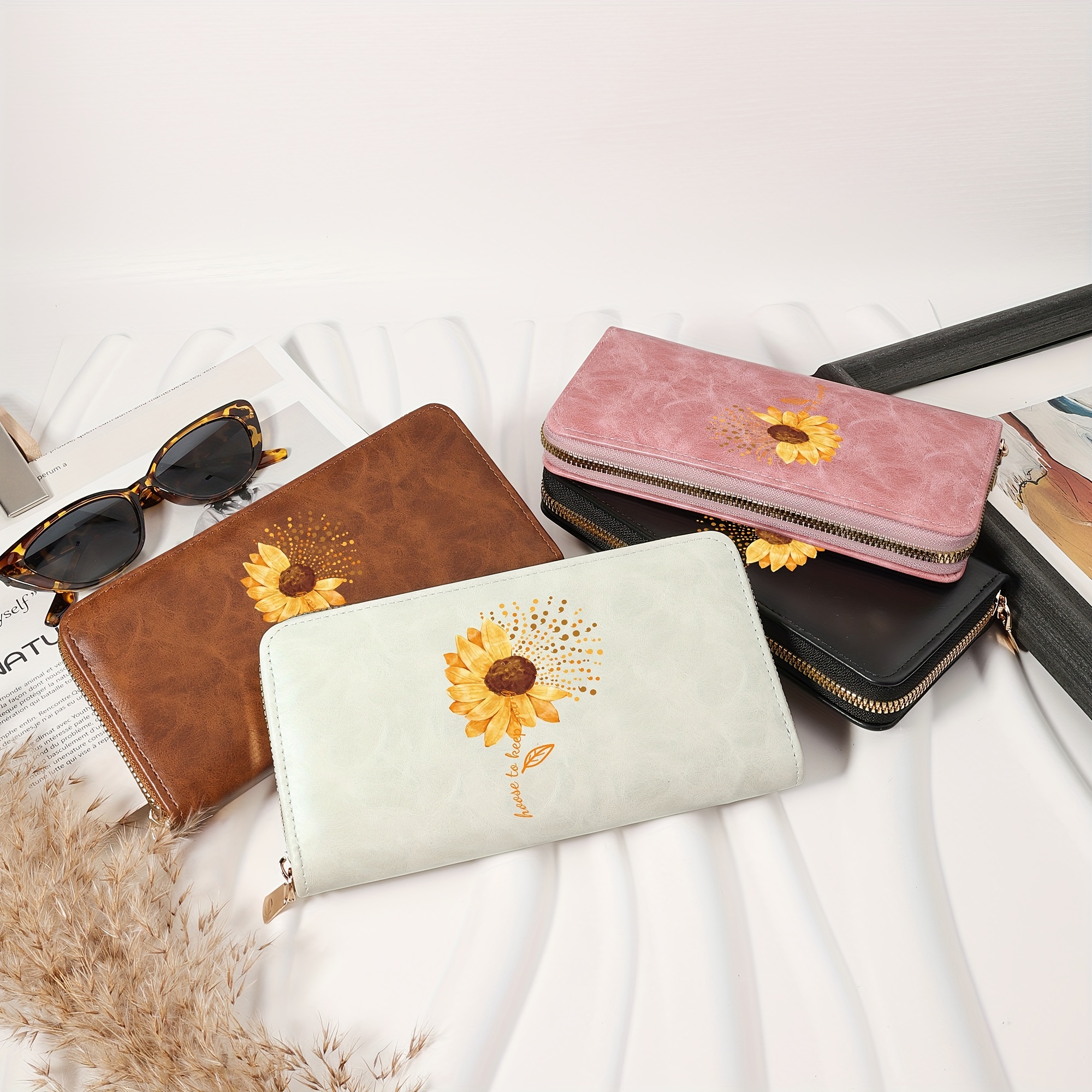 

Women's Minimalist Floral Print Long Zipper Wallet, , Multi Slot Wallet With Card Slot And Zipper Pocket, Outdoor, Travel And Back To School