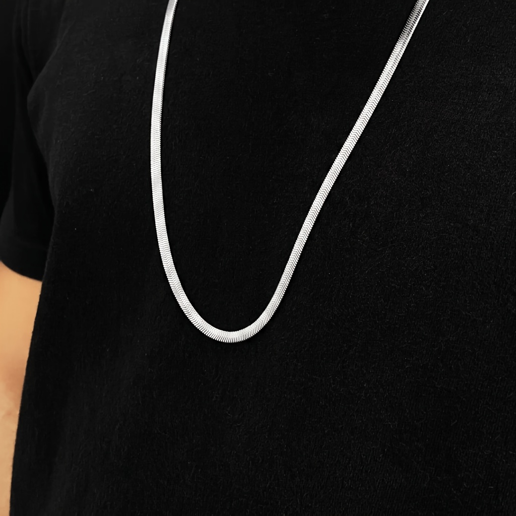 Men's Silvery Flat Snake Chain Necklace — 23 Inch