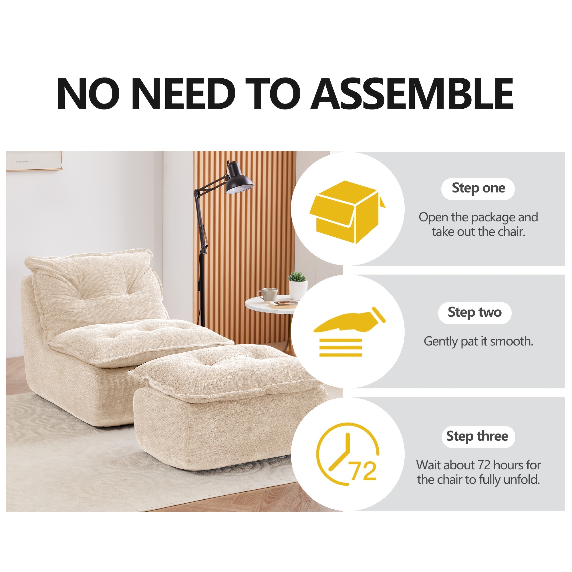 MCQ Single Recliner Chair with Footrest - 62.2-inch Foam Floor Lounger, Boneless Modern Bean Bag Sofa Suitable for Bedroom or Living Room, Cloud Bed for, No Assembly Required, Space-Saving
