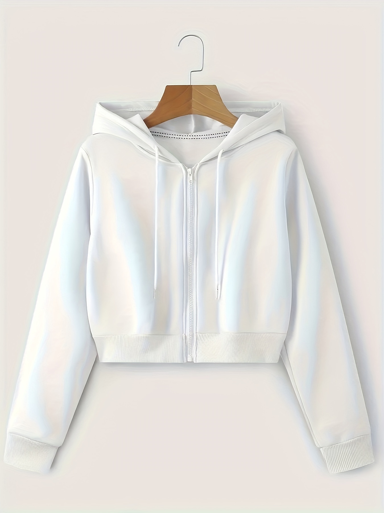 Cropped Hoodie With Womens White Zipper Sweatshirt Ladies Organic