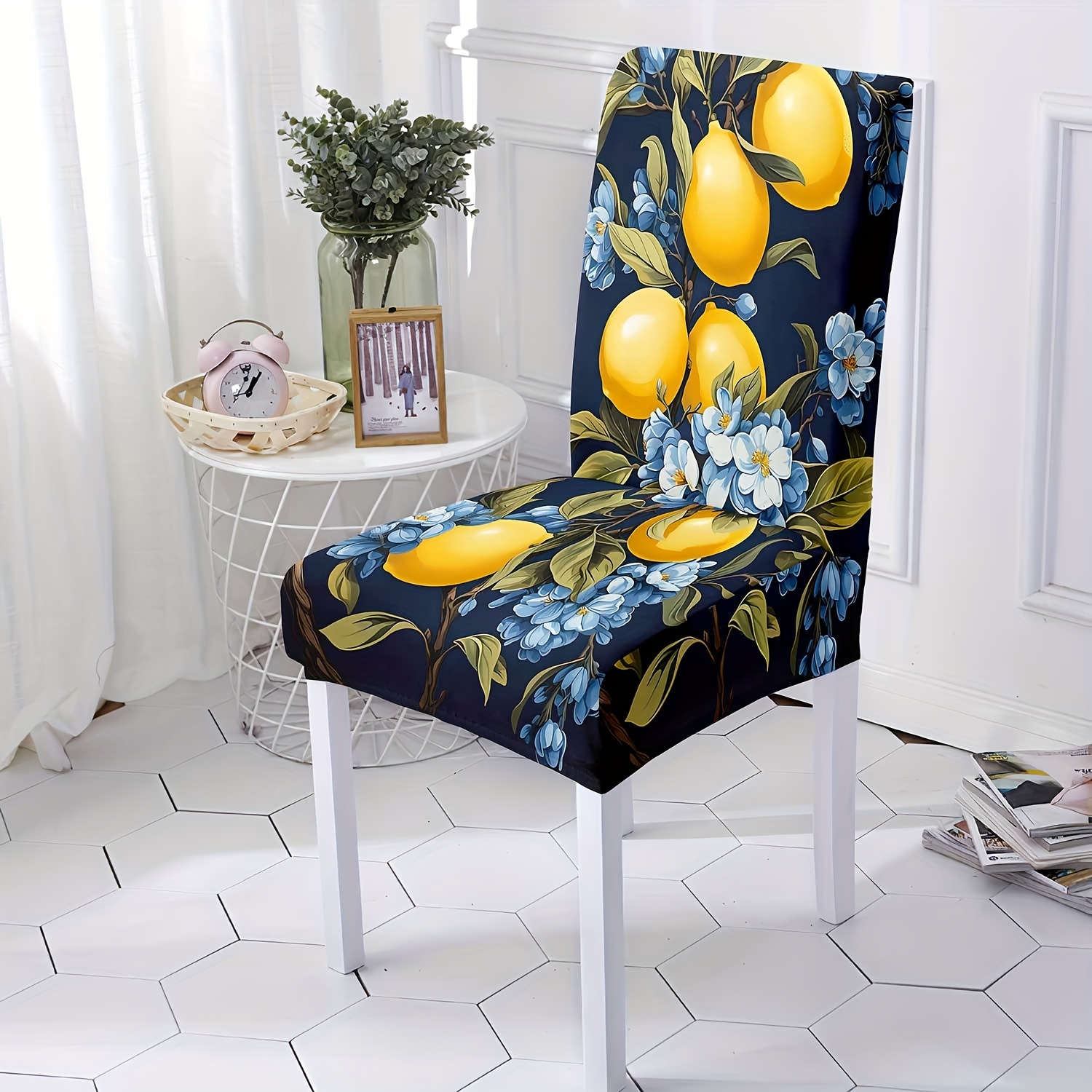 

4/6pcs Lemon Pattern Chair Slipcovers, Stretch Dining Chair Cover, Furniture Protective Cover, For Dining Room Living Room Office Home Decor