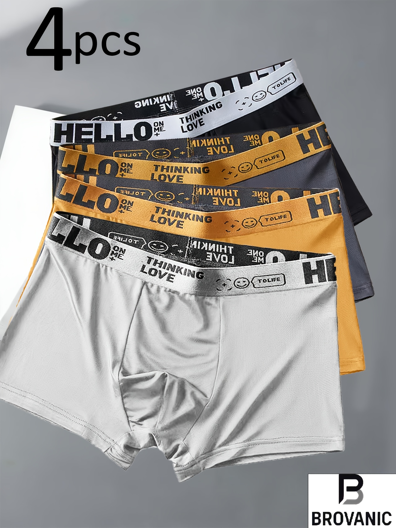 a pc of 4 mens boxer shorts featuring a stylish design an elastic waistband with hello lettering breathable and comfortable suitable for casual or athletic wear
