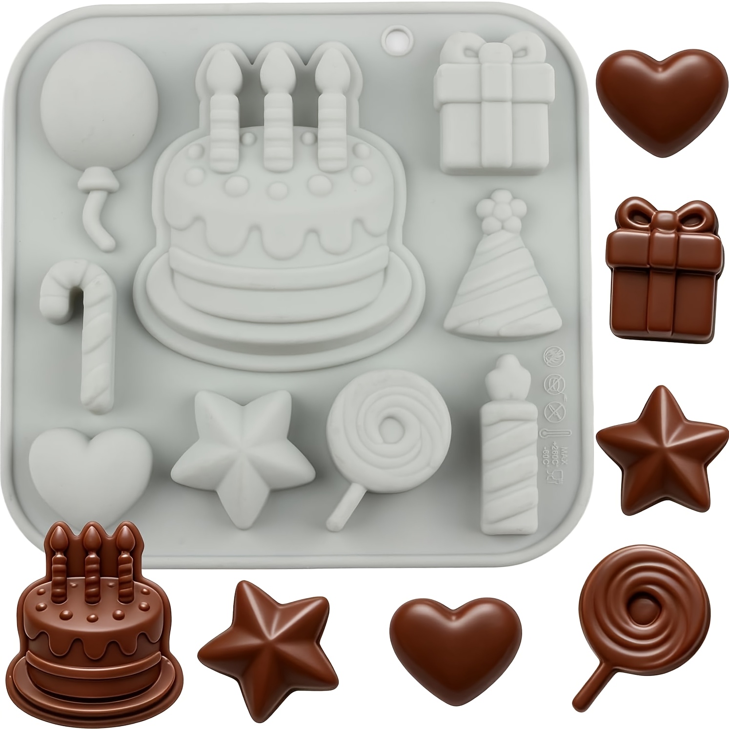 TEMU 1 moule à gâteau d'anniversaire en silicone, thème d'anniversaire, de bonbons de cadeau de ballon de gâteau assorties et mignonnes, pour