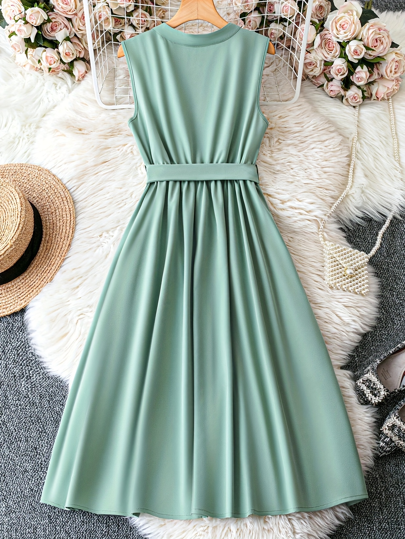 womens elegant sleeveless mint green dress fitted round neck - Temu Hungary