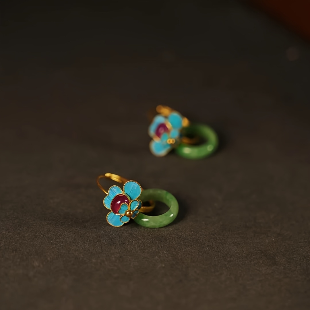 TEMU 1 Paire de Boucles d'Oreilles à Boucle de Sécurité Style Chinois pour Femmes, Style Ancien Hanfu, Boucles d'Oreilles Florales A43