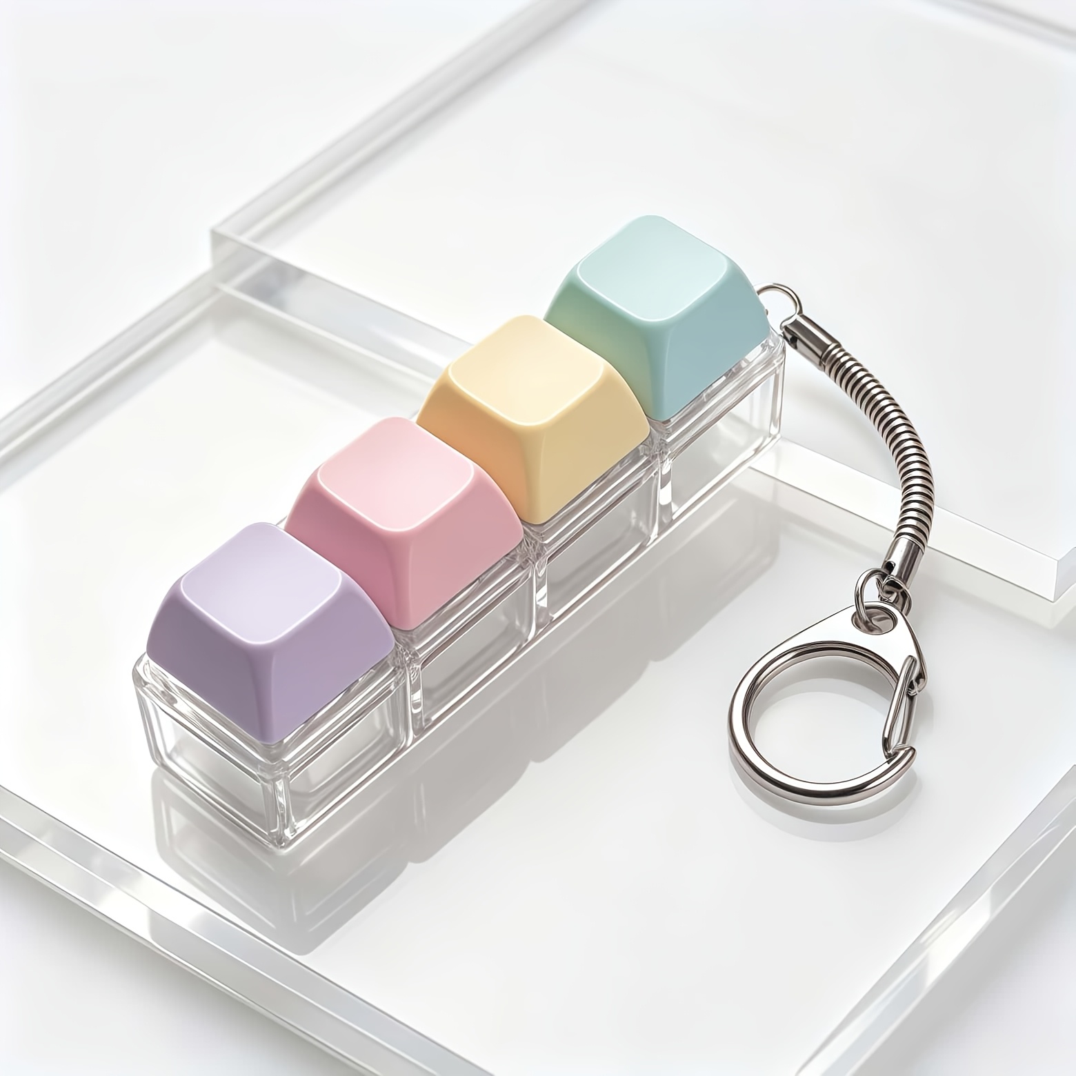 TEMU Porte-clés portable à quatre touches de style interrupteur avec fermoir à chaîne . Les touches de couleur unie macaron et les touches à base