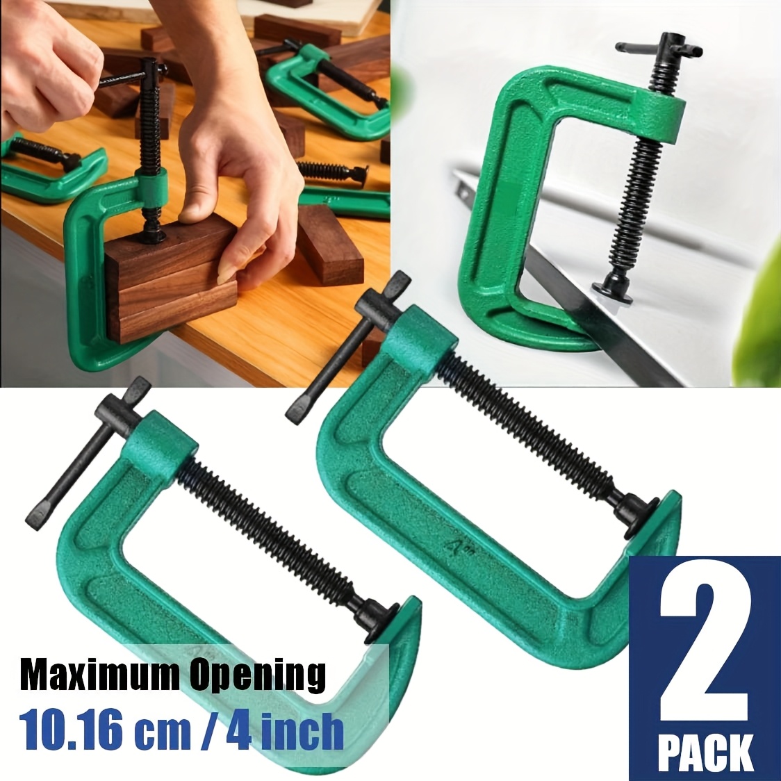 TEMU Premium 2-pack 4-inch C Clamps, G Clamps. Heavy Duty Iron C-clamp G Clamp Cast Sliding T-handle, Woodworking, Welding, Building Metal Workpiece,