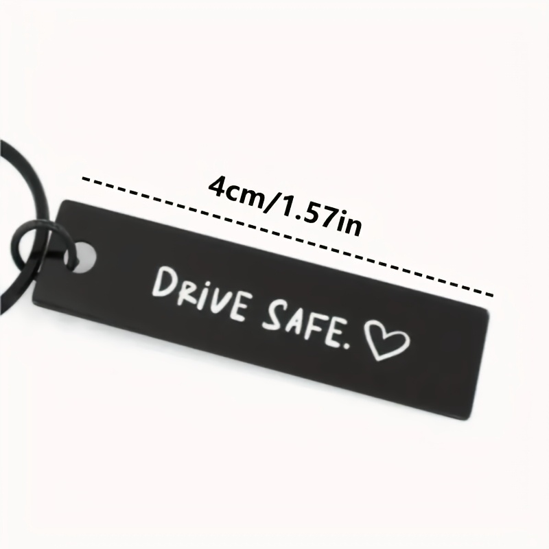 Drive Safe Stainless Steel Keychain – Reminder For Couples, Car Keys, Or , Black Rectangular Pendant With White Lettering And Heart Symbol, Cute Keychain