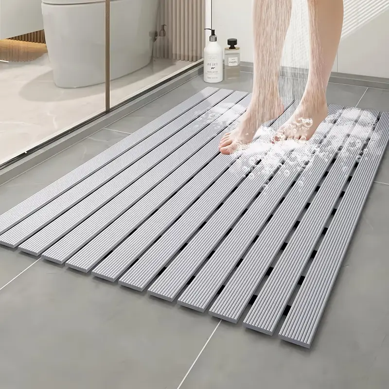 non slip shower mat with suction cups and drainage holes quick dry hard cut to any size 17 x24 43x60cm suitable for wet and slippery floors in showers and bathtubs durable white and gray easy to clean bathroom mat shower mats for bathrooms bathtub safety modern bathroom decor surface nonslip backing striped pattern durable pvc conscious buyers Product details 3