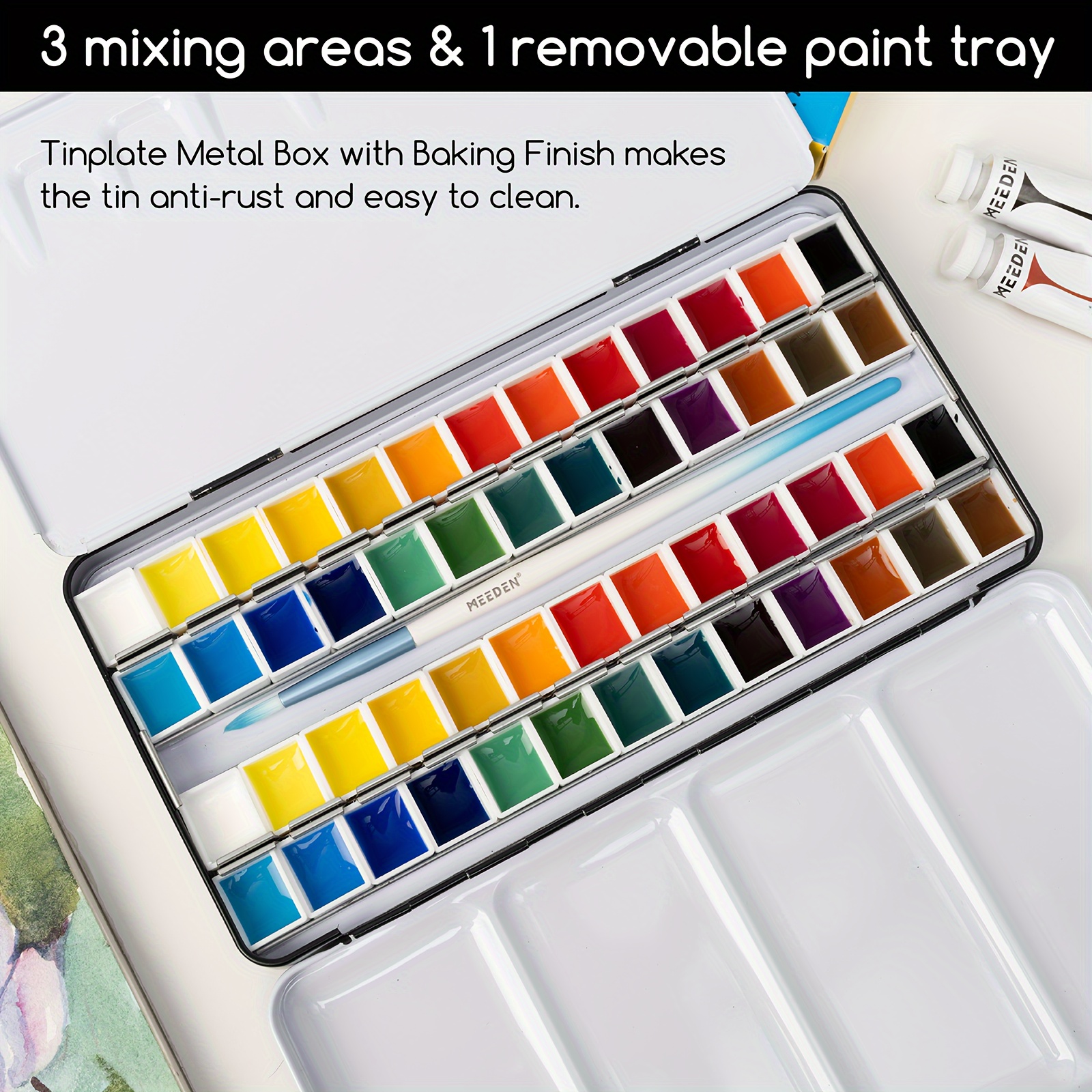 Empty Tin Watercolor Paint Box - Palette Case For 12/24/48 Color Pans, Artist & Student Use