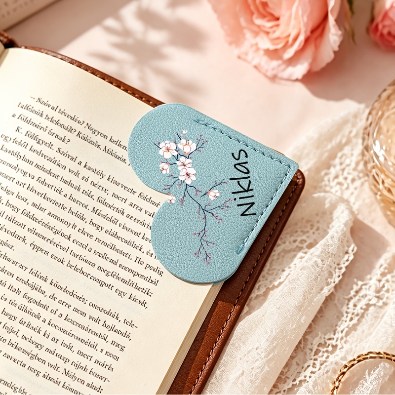 TEMU Personalized Custom Cherry Bookmark With Name & Heart - Elegant Rounded Corner Book Page Holder Suitable For Women, Teachers, Students, Book