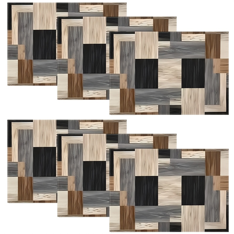 TEMU 4pcs/6pcs Modern Minimalist Rectangular Placemats Suitable For Kitchen Dining Table Decor, Wood Grain Table With Light Brown/dark Gray/ Color