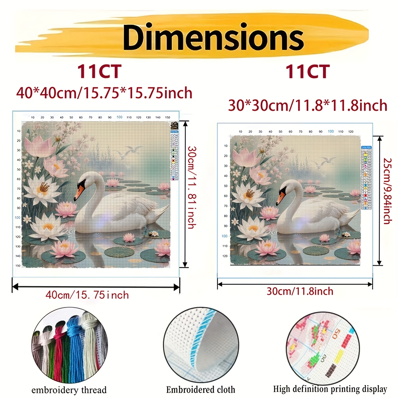 Swan & Lotus Cross Stitch Kit for Beginners with Pre-Printed Canvas