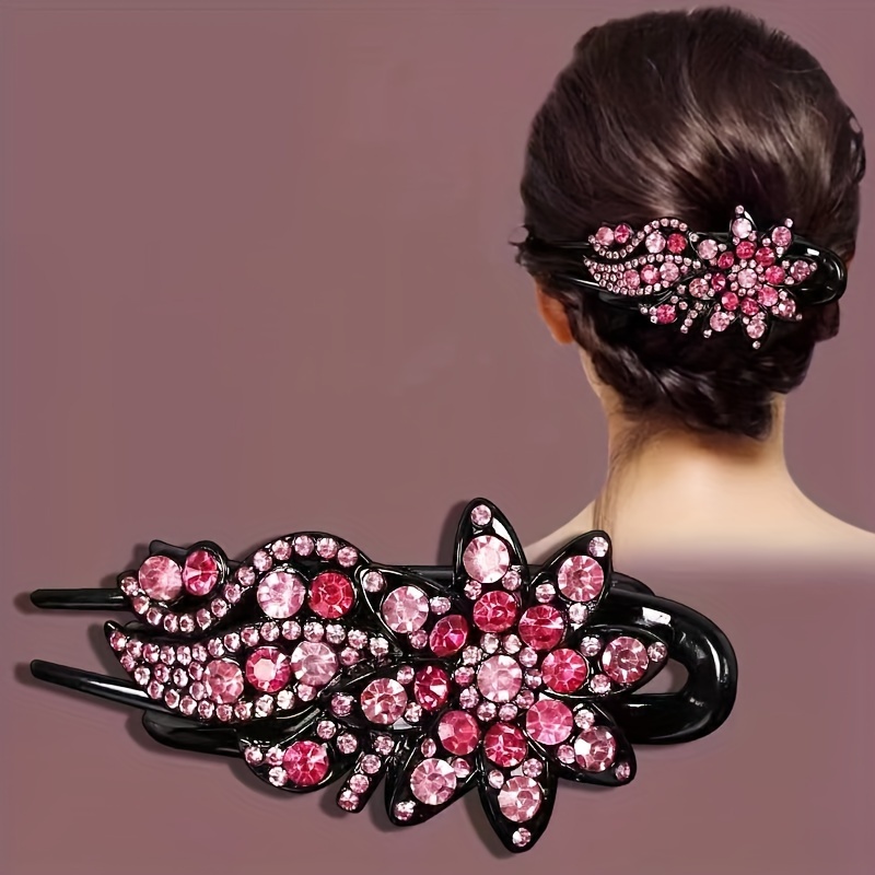 

1pc Vintage Sparkling Rhinestone Flower Decorative Hair Grab Clip Hair Bun Maker Ponytail Holder For Women And Daily Use
