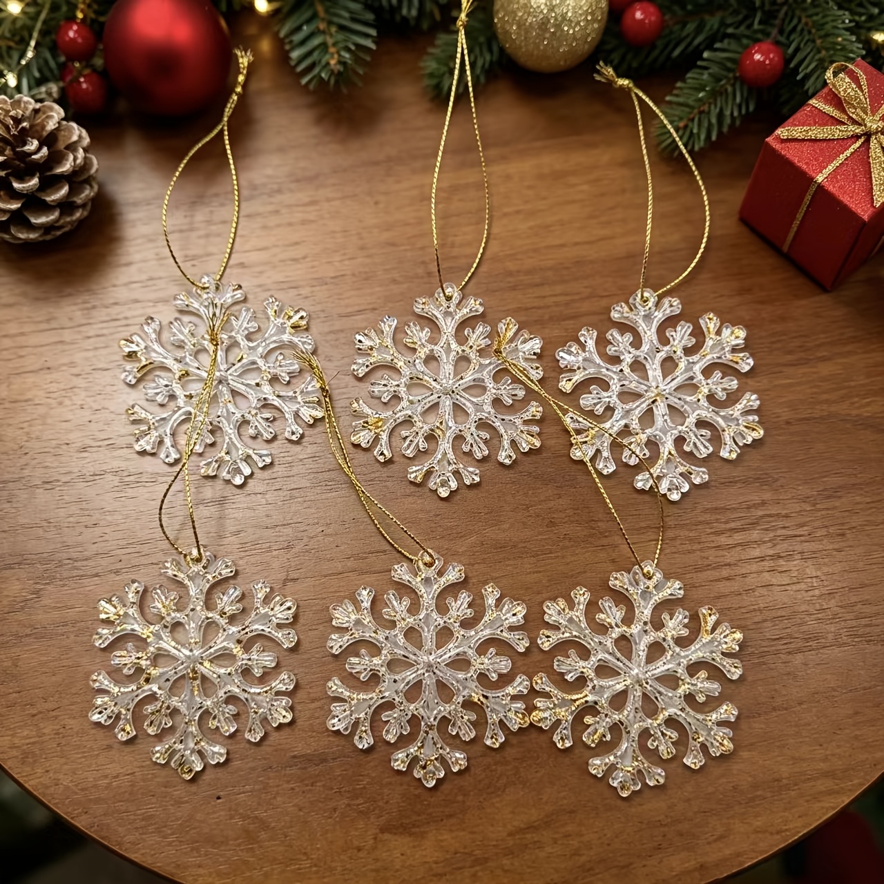 TEMU Piatto 2D, 6 pz Ornamenti a di in Acrilico con Glitter - Decorazioni da Appendere Cave con di Traforato e Glitter Adatti per Albero di Natale, ,