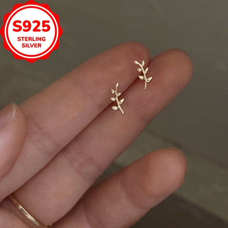 Creative Classic Fashion S925 Silver Leaf Branch Anti-allergy Earrings Ladies Small Fresh Light Luxury Style