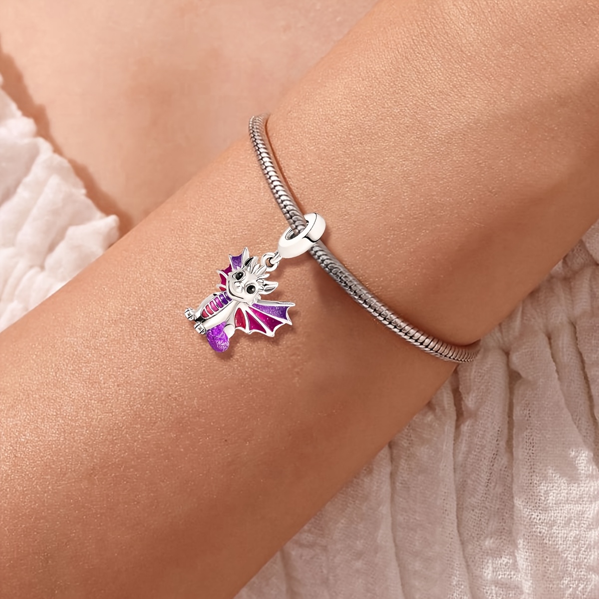 Women's 925 Silver Plated Luminous Flying Dragon Charm Bracelet