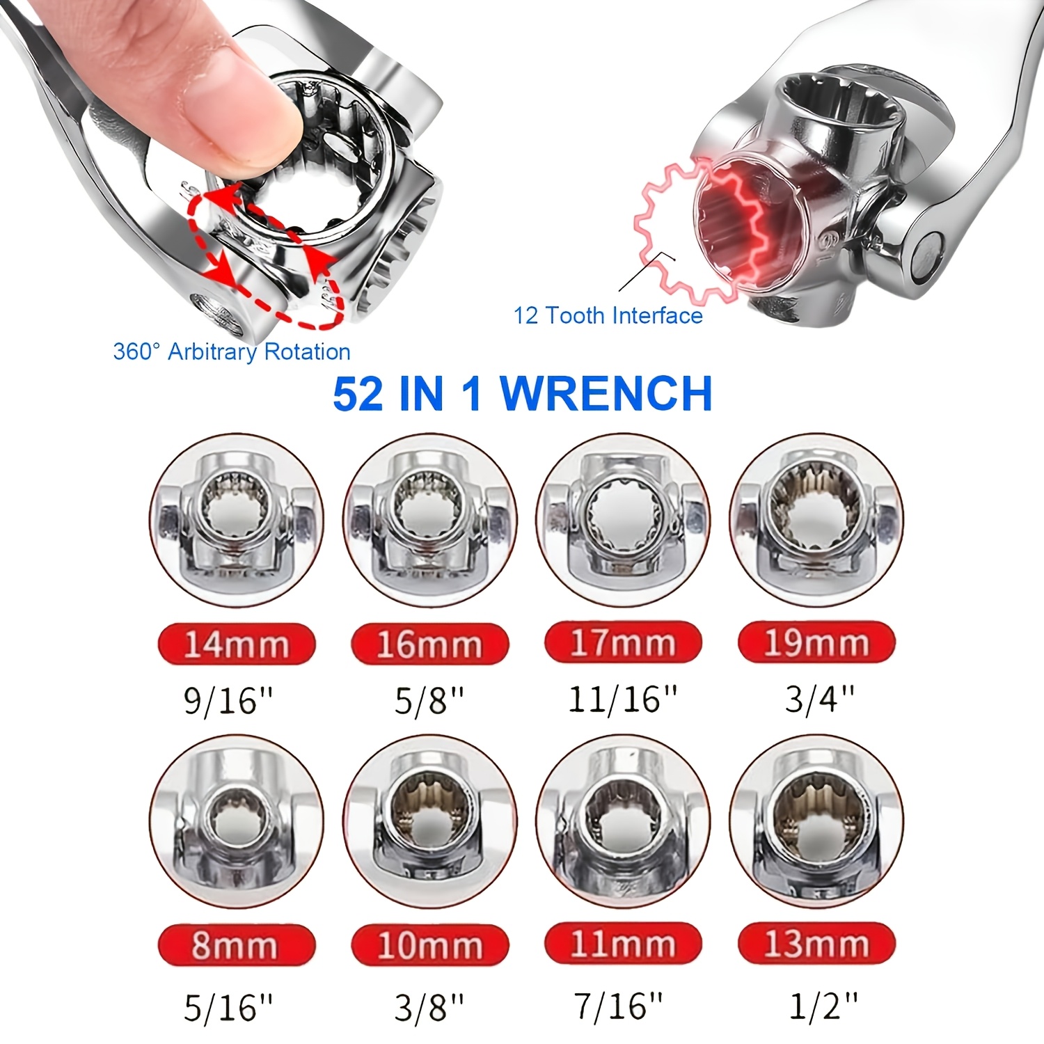 52 in 1 heavy duty multi wrench with 360 rotating head operation stainless steel socket suitable for home car repair bicycle maintenance compact for   7