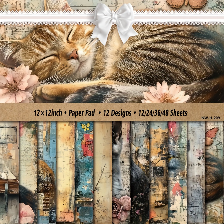 

12/ 24 Sheets 12× 12'', Paper Pad, Scrapingbook Craft Cardstock Paper, Art Craft Pattern Paper For, Diy Decorative Background Card Making Supplies - Cute